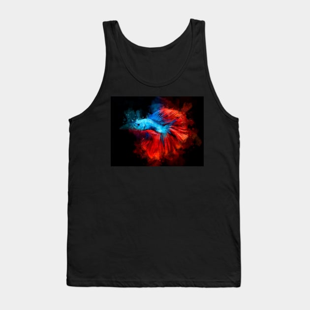 Blue Betta Fish with Red Tail watercolor Tank Top by SPJE Illustration Photography